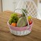 Traditional White Round Willow Gift Basket with Gingham Liner and Sturdy Foldable Handles, Food Snacks Storage Basket